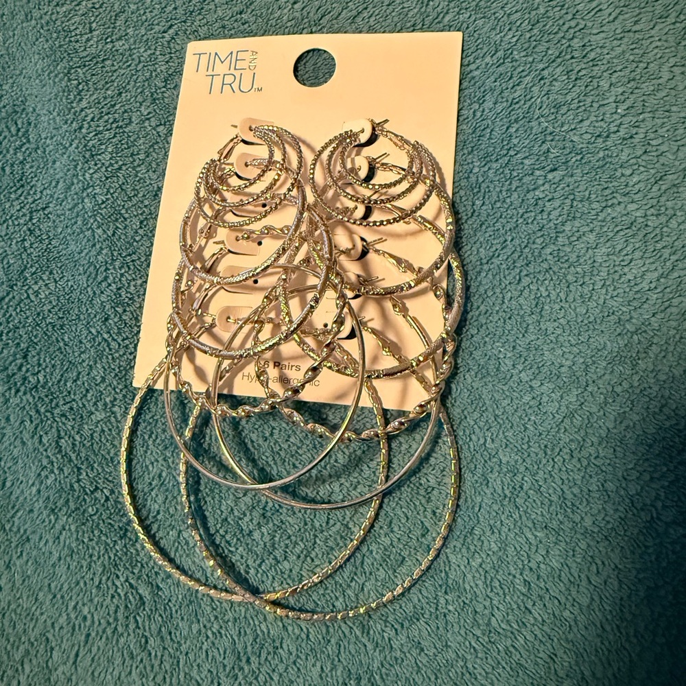 NEW Time and Tru Silver Hoop Earring Set – Hypoallergenic – Multi Size